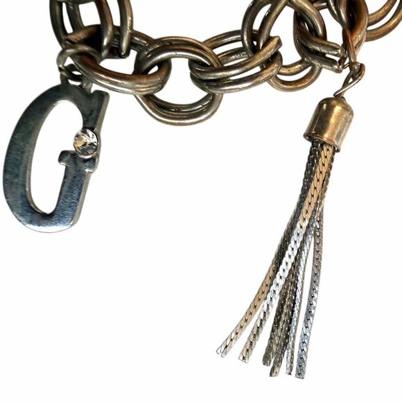 GUESS Silver Tone Heart Charm Bolo Bracelet with Rhinestones - Picture 8 of 11